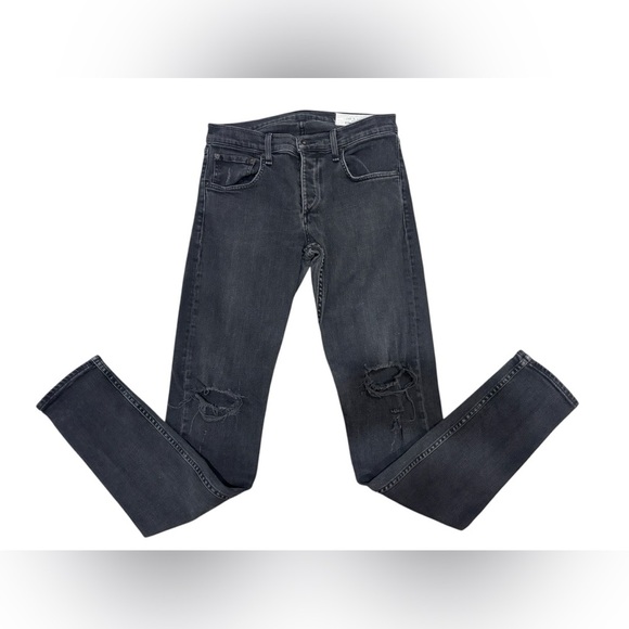Rag & Bone Men's Size 32 Black Distressed Standard Issue Fit 1 Extra Slim Jeans - Picture 1 of 10